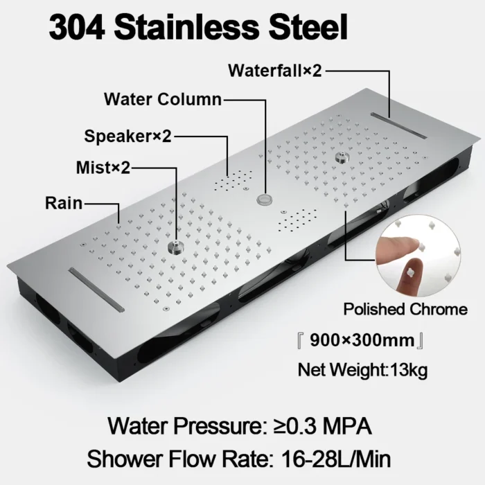 M Boenn 35*12 Inch Showers Bathroom Faucet Set Smart Thermostatic Concealed Mixer Rain Shower System Bar Shape Black Shower Head - Image 4
