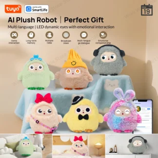 Tuya Smart AI Plush Robot, Voice Interactive E-Pet, Dynamic LED Eyes Companion Toy, USB Rechargeable, Present for All Ages 1