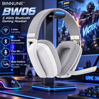 BINNUNE BW06 2.4GHz Bluetooth Gaming Headset with Mic for PS5 PS4 PC Mac Playstation Wireless Gaming Headphone with Microphone 1