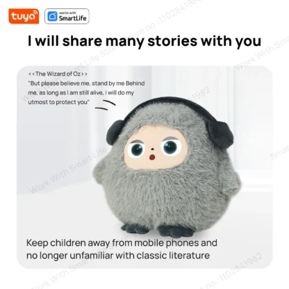 Tuya Smart AI Plush Robot, Voice Interactive E-Pet, Dynamic LED Eyes Companion Toy, USB Rechargeable, Present for All Ages 4
