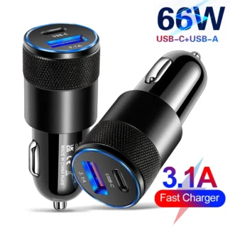 66W USB Car Charger Type C Fast Charging Phone Adapter For Xiaomi Huawei PD Phone Charger Car Adapter Socket Cigarette Lighter 1